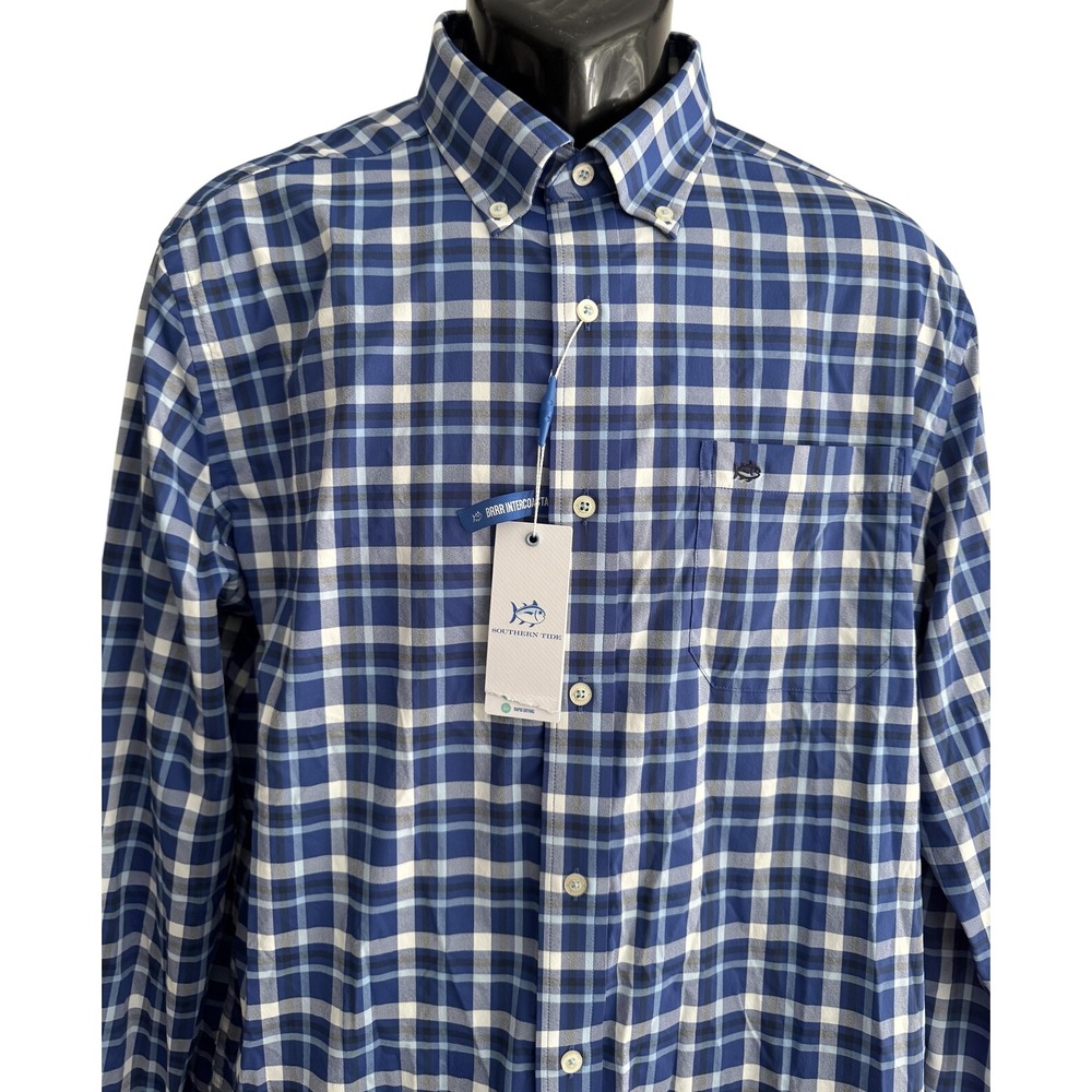 NEW! Southern Tide Shirt Mens L Blue Plaid Long Sleeve Intercoastal Button-Up